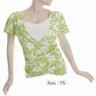 Size 3X V-neck surplice Top, short sleeve, Green (71-00256/3X)