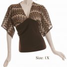 Size 1X V-neck Kimono Top, 3/4 sleeve, Brown (71-00316/1X)