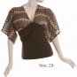 Size 2X V-neck Kimono Top, 3/4 sleeve, Brown (71-00336/2X)