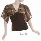 Size 3X V-neck Kimono Top, 3/4 sleeve, Brown (71-00356/3X)