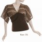 Size 3X V-neck Kimono Top, 3/4 sleeve, Brown (71-00356/3X)