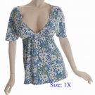 Size 1X Deep V-neck  Top, short sleeve, Blue (71-00416/1X)
