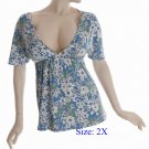 Size 2X Deep V-neck  Top, short sleeve, Blue (71-00436/2X)