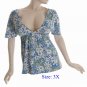 Size 3X Deep V-neck  Top, short sleeve, Blue (71-00456/3X)