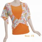 Size 1X V-neck  Top, short sleeve, Orange (71-00616/1X)