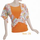 Size 2X V-neck  Top, short sleeve, Orange (71-00626/2X)