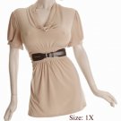 Size 1X Sq-neck  Top, short sleeve, Tan (71-00716/1X)