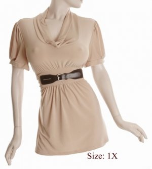 Size 1X Sq-neck  Top, short sleeve, Tan (71-00716/1X)