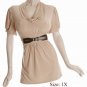 Size 1X Sq-neck  Top, short sleeve, Tan (71-00716/1X)
