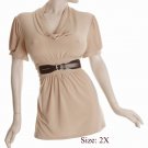 Size 2X Sq-neck  Top, short sleeve, Tan (71-00736/2X)