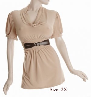 Size 2X Sq-neck  Top, short sleeve, Tan (71-00736/2X)
