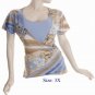 Size 3X V-neck  surplice Top, short sleeve, Blue/brown (71-00856/3X)
