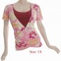 Size 1X V-neck  surplice Top, short sleeve, Pink (71-00916/1X)