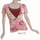 Size 3X V-neck  surplice Top, short sleeve, Pink (71-00956/3X)