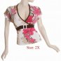 Size 2X V-neck  surplice Top, short sleeve w/button, Pink (71-01037/2X)