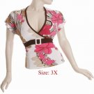 Size 3X V-neck  surplice Top, short sleeve w/button Pink (71-01067/3X)