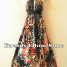 1D103 - Versatile Floral Silk Multi Wear Scarf Long Maxi Halter Dress Maternity
