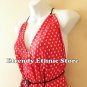 2D101 - Polka Dot Red & White Silk Multi Wear Scarf Maxi Halter Dress Maternity