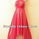 1D88 - Versatile Red Polka Dot  Silk Wear Scarf Long Maxi Halter Dress Maternity