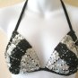 Embroidered Sequins Top & Thong Bikini Competition Swimsuit / Swimwear - S & M