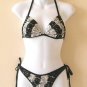 Embroidered Sequins Top & Thong Bikini Competition Swimsuit / Swimwear - S & M