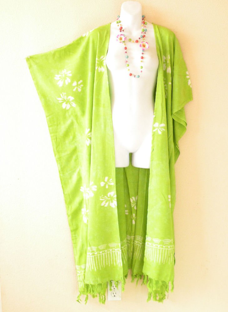 CD227 Green Batik  Plus Size Maxi Cardigan  Kaftan Duster 