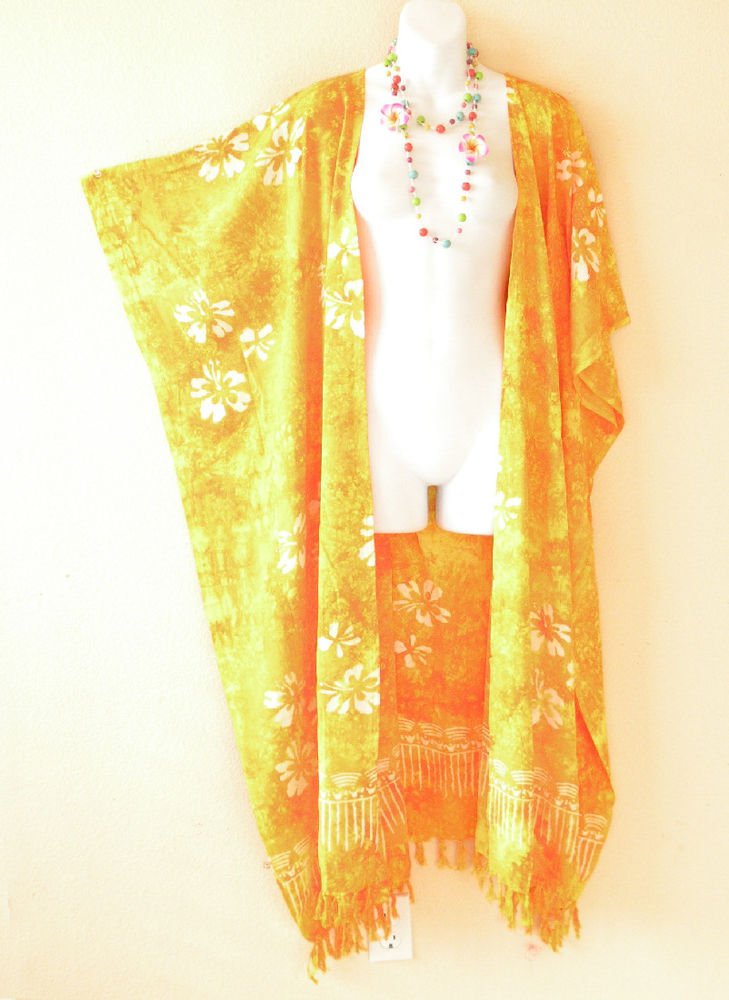 CD229 Orange Batik  Plus Size Maxi Cardigan  Kaftan Duster 