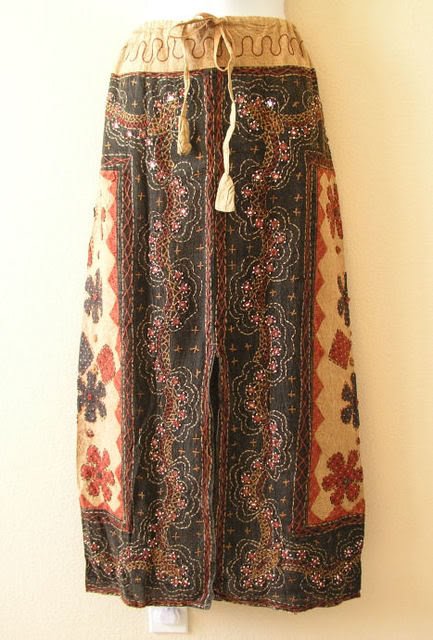 Clearance Gothic Gypsy Patchwork Renaissance Heavily Embroidered Long Skirt - L