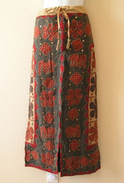 G135 Gothic Hippie Gypsy Patchwork Renaissance Heavily Embroidered Skirt - L