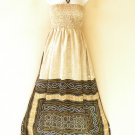 TL85 Beige Women Vintage Silk Halter Tube Smock Maxi Broomstick Dress - XS to XL