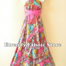 1D119 - Versatile Pink Floral Silk Multi Scarf Women Maxi Halter Dress Maternity