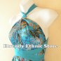 1D111 Aqua Versatile Floral Silk Multi Scarf Women Maxi Halter Dress Maternity