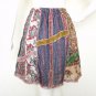 Women Bohemian Hippie Peasant Print Patchwork Mini Skirt with Mirror - S & M