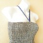 TL117 Blue Women One Size Silk Halter Tube Smock Maxi Broomstick Dress XS to XL