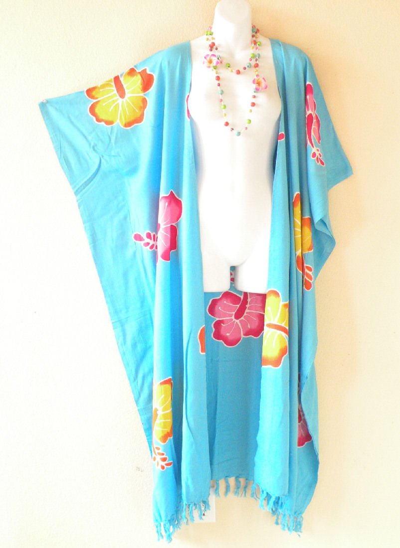  Batik  Aqua Cardigan  Duster Kaftan Batwing Plus Size Long 