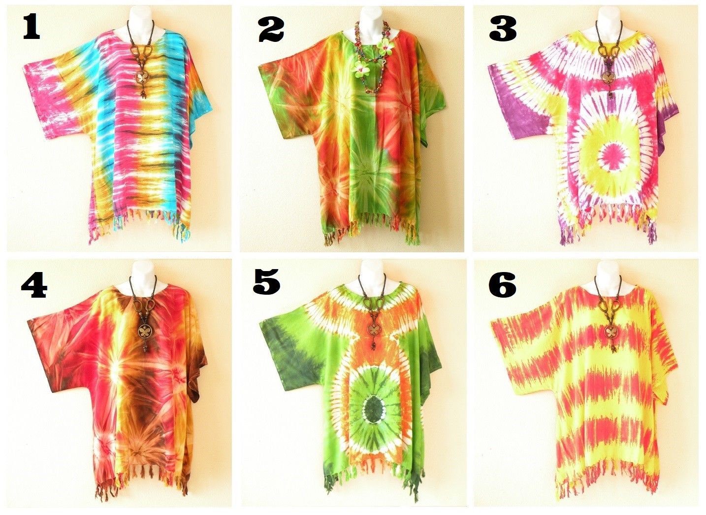 KG5 Tie Dye Batik Kaftan Kimono Poncho Dolman Hippie Blouse Top 1X, 2X, 3X, 4X