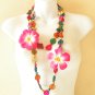 N13 Chunky Hawaiian Luau Party Ethnic Wooden Crafted Chains Lei Necklace Flowers