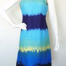 Blue Tie Dye Spaghetti Strap Block Printed Cute Cotton Sundress - S Blue Tie Dye Spaghetti Strap Block Printed Cute Cotton Sundress - S