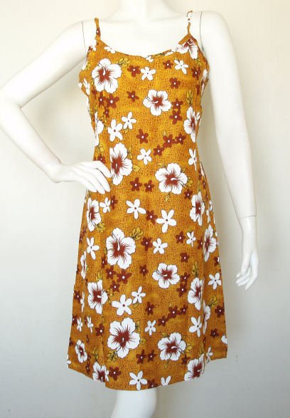 Hibiscus Batik Floral Spaghetti Strap Block Printed Cute Cotton Sundress - S