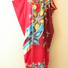 Red Floral Batik Batwing Caftan Kaftan Tunic Hippy Maxi Dress KD109 - XS, S & M