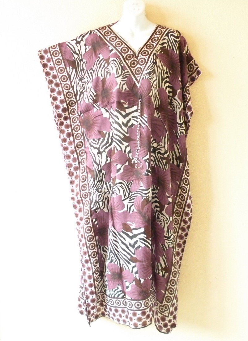 Purple Floral Kaftan Abaya Batwing Empire Waist Maxi Dress EL99 - XL, 1X & 2X