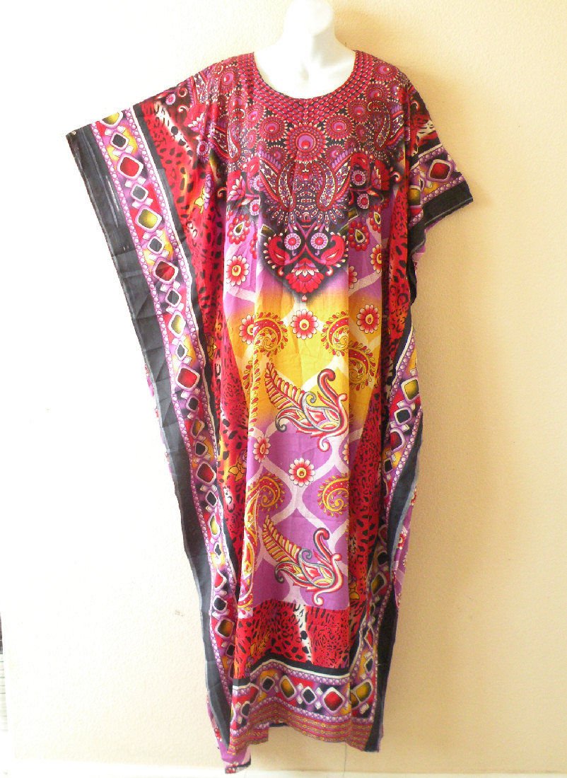 Maxi Floral Paisley Kaftan Plus Viscose Batwing Caftan Dress KD158 - XL,1X & 2X