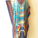 Kaftan Blue Floral Viscose Batwing Caftan Abaya Long Dress KD173 - XL, 1X & 2X