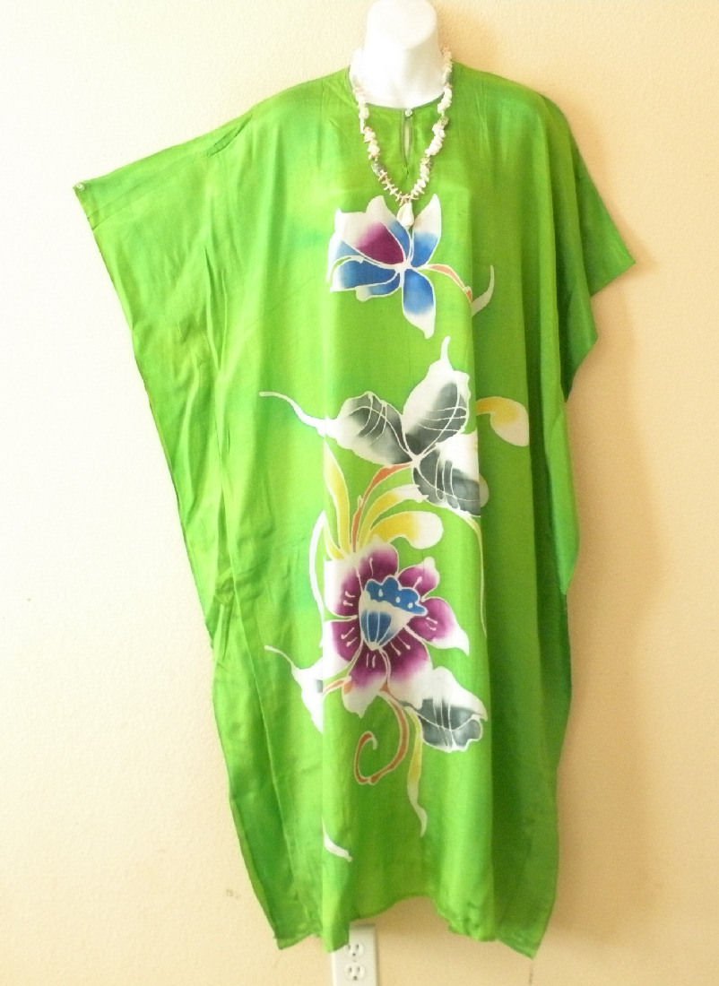 Green Batik Floral Plus Size Caftan Kaftan Batwing Dolman Dress Kd26 2x 3x And 4x 