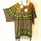 Tribal Floral Summer Batik Plus Kimono Kaftan Tunic Blouse Top - 1X, 2X & 3X