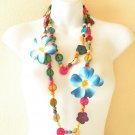 New Women Colorful Wooden Crafted Chains Loop Long Removable Flowers Necklace New Women Colorful Wooden Crafted Chains Loop Long Removable Flowers Necklace