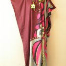 KD108 Batik Maroon Women Kaftan Hippie Tunic Abaya Boho Maxi Gown Dress S to L