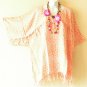 KB814 Batik Caftan Poncho Kimono Tassel Tunic Fringe Blouse Top -L, XL, 1X & 2X