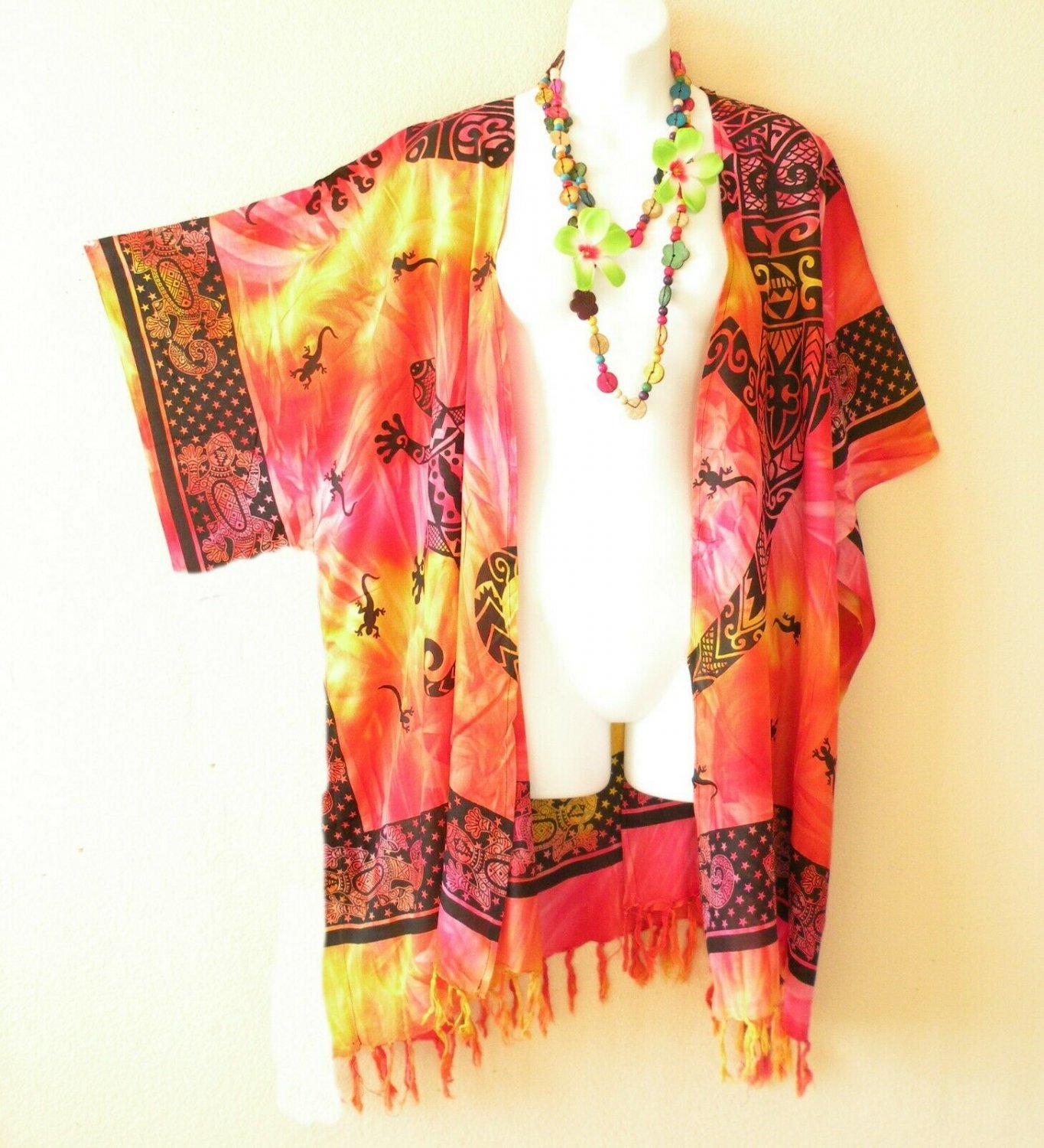 CB303b Tie Dye Batik Cardigan Duster Kaftan Kimono Jacket Cover up - 3X 4X & 5X