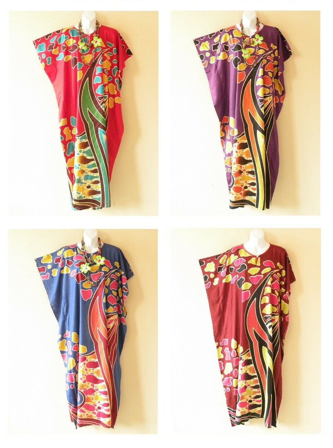 Abstract Boho Kaftan Caftan Batwing Plus Dolman Maxi Dress - 1X, 2X, 3X & 4X